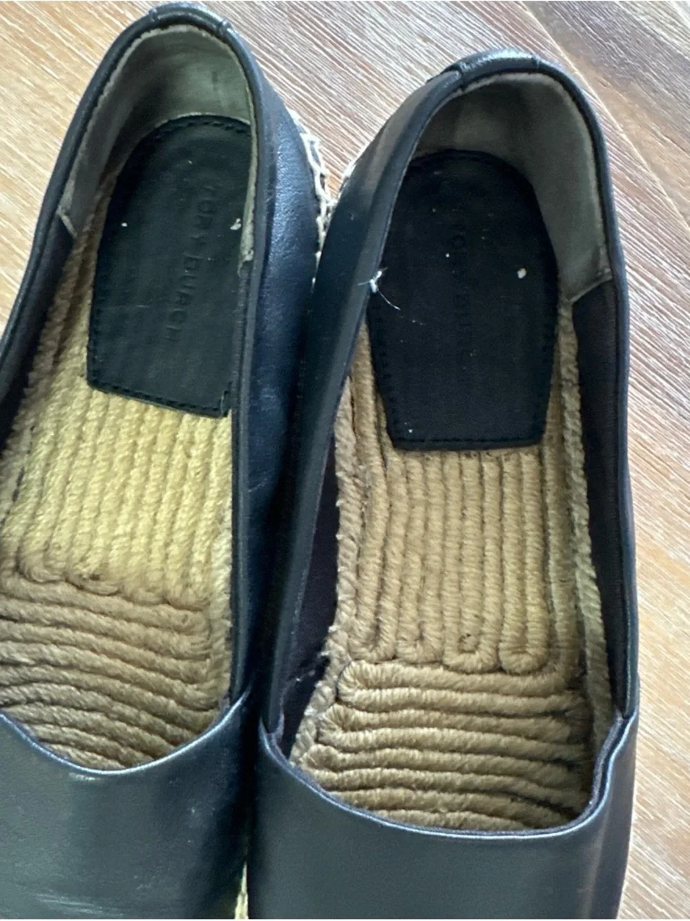 Tory Burch Black Leather Espadrille Slip-Ons